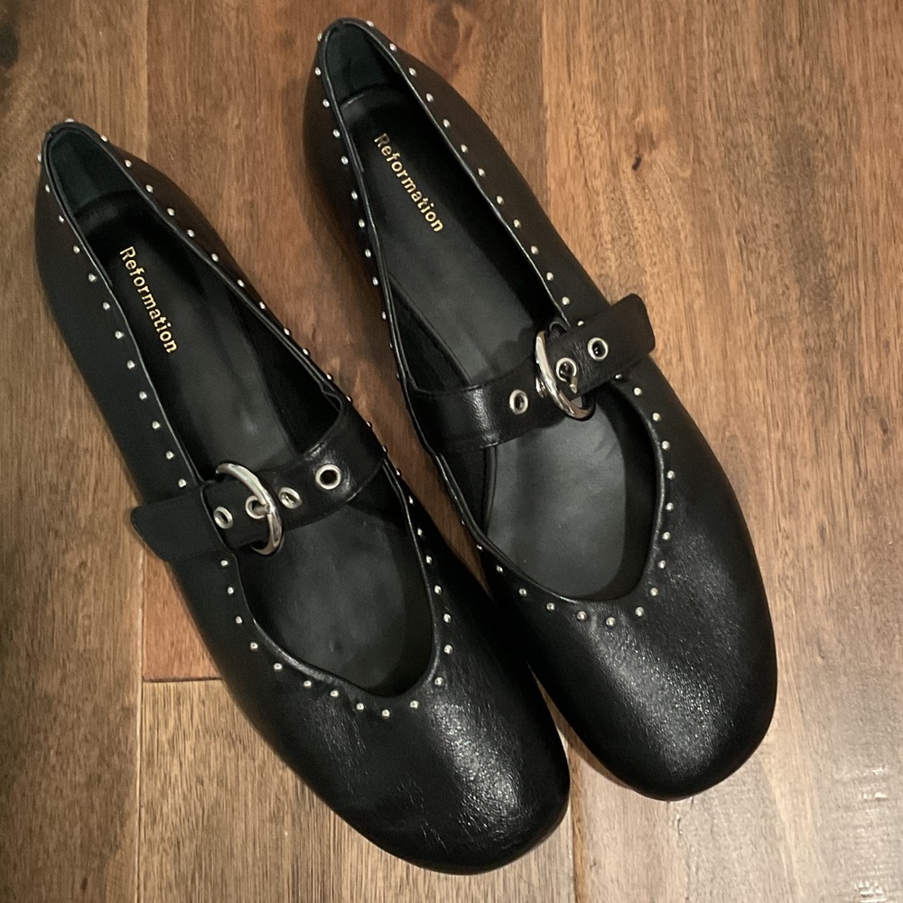 Reformation Black Flats with Silver Studs